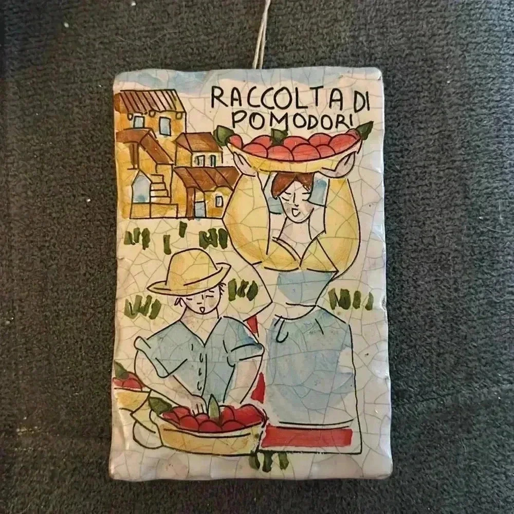 Italian Hanging Tile Decoration - Rustic Tomato Harvest Plaque